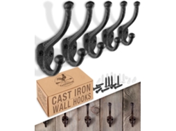 Ganchos Rústicos de Ferro Fundido Ganchos Decorativos de Parede para Pendurar Casacos, Bolsas, Chapéus e Toalhas BRILVIBERA (pacote com 5)