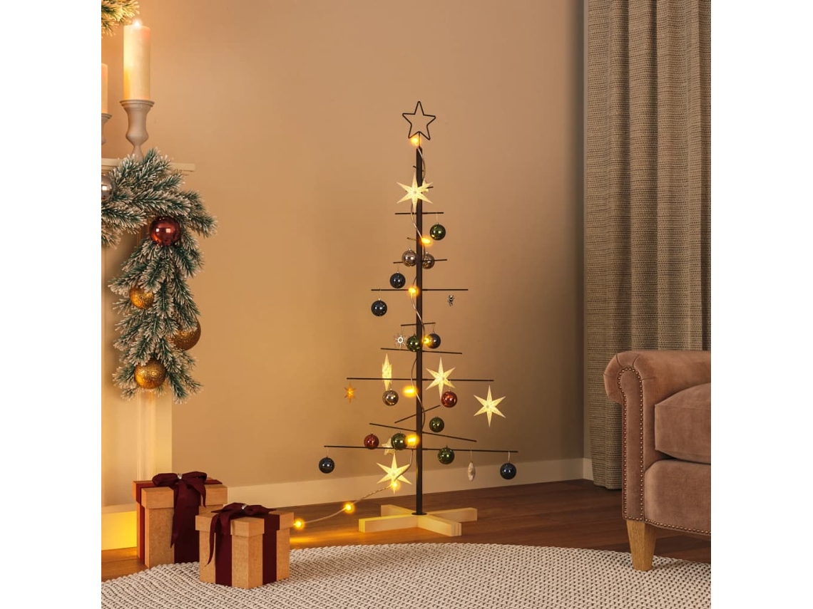 Vidaxl Árvore De Natal De Metal Com Base Em Madeira 120 Cm Preto