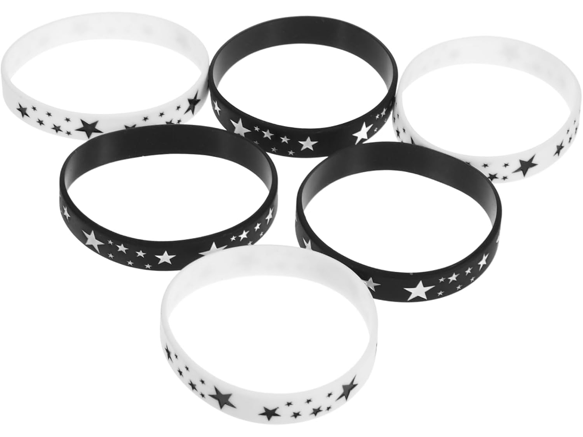 Conjunto de 6 pulseiras de silicone Sewacc com estampa de estrelas. Confortáveis e leves, perfeitas para festas e eventos.