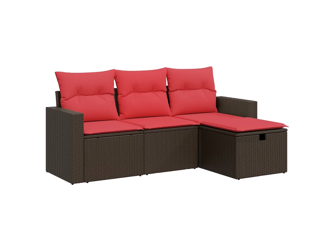 Conjunto de 4 Sofás de Jardim com Almofadões Vime Pe Castanho MAISON EXCLUSIVE (4 pcs)