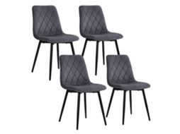 Cadeira De Jantar Relaxdays, 4 Unid, Veludo, Pés Metálicos, Suporta 120 Kg, Sala E Cozinha, Estofada, Antracite