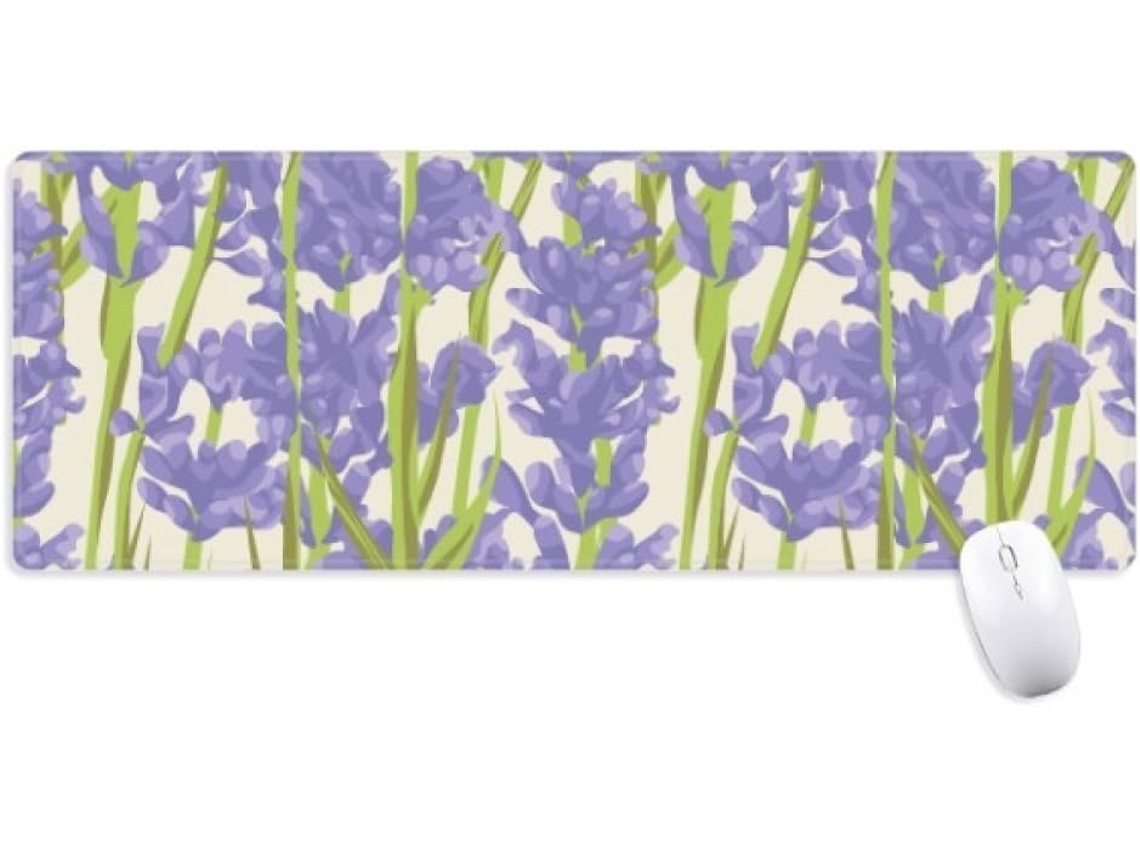 Tapete de Rato Antiderrapante para Plantas Floridas Lavanda Conjunto Grande e Alongado Escritório com Bordas