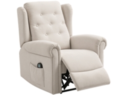 Massagem Elétrica e Cadeira de Relaxamento Aquecida com Encosto e Apoio para os Pés Ajustados Manualmente. Bolso Lateral. Bege Ge
