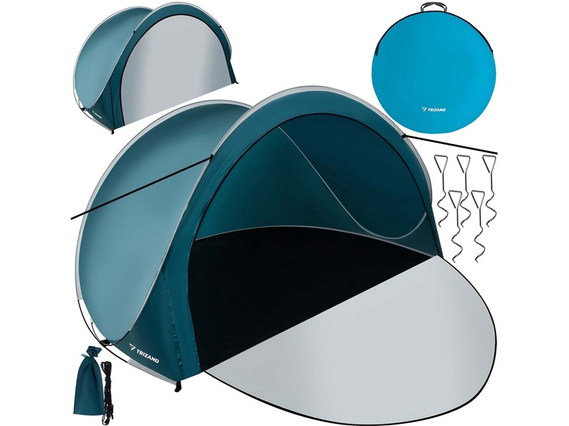 Tenda De Praia Pop-up Para 3 Pessoas Com Zíper, Azul E Branco, 200x120x110 Cm
