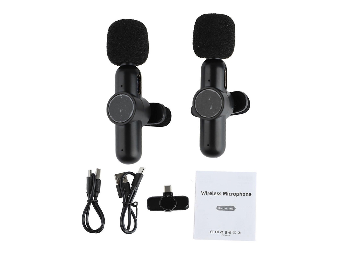 Microfone De Lapela Sem Fio Com Clipe E Receptor Tipo C 1 Para 2, Redução De Ruído 2.4g, Mini Microfone De Clipe Para Gravação