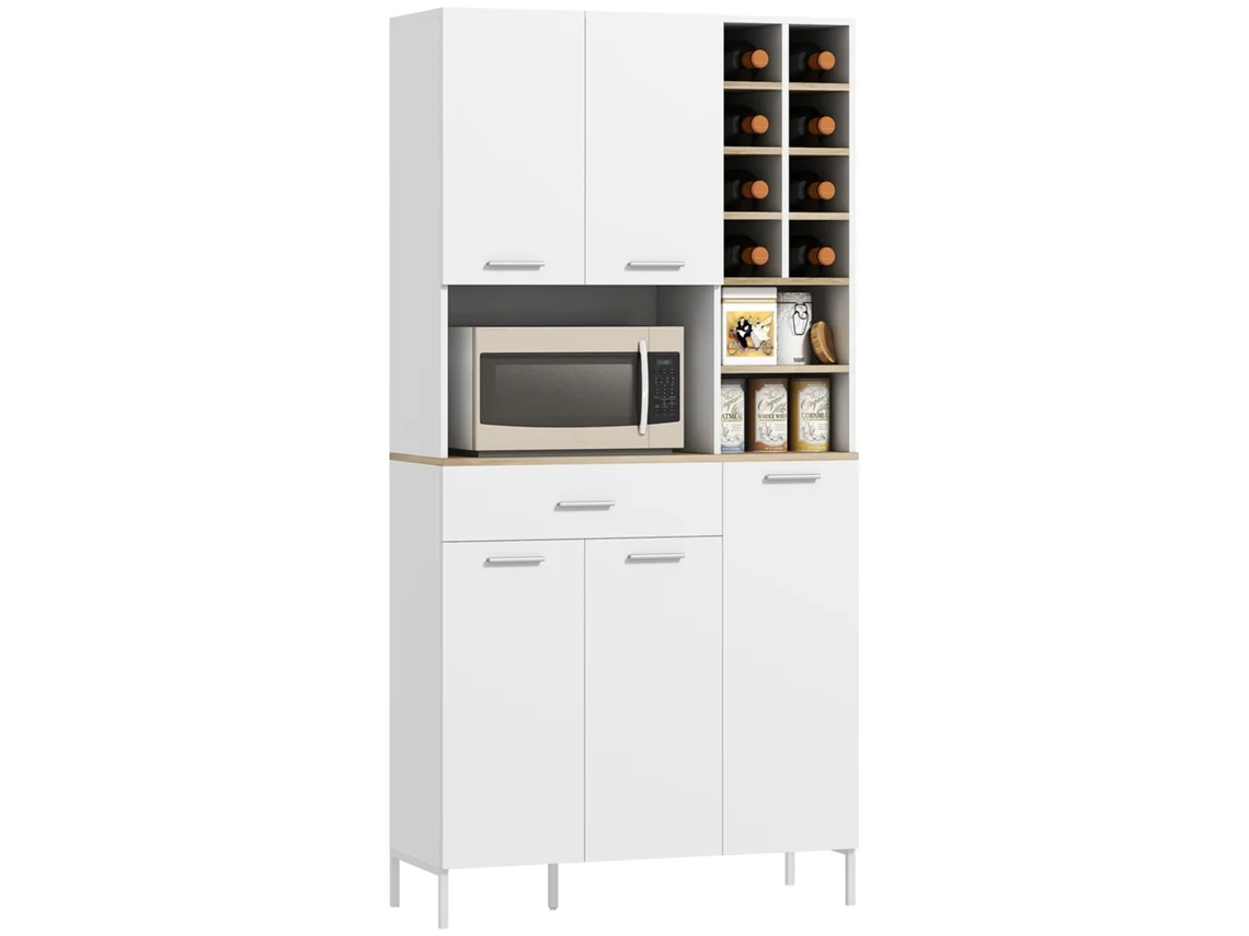 Armário de Cozinha com Prateleiras Abertas, Compartimentos e Suporte para Vinhos Branco S/MARCA
