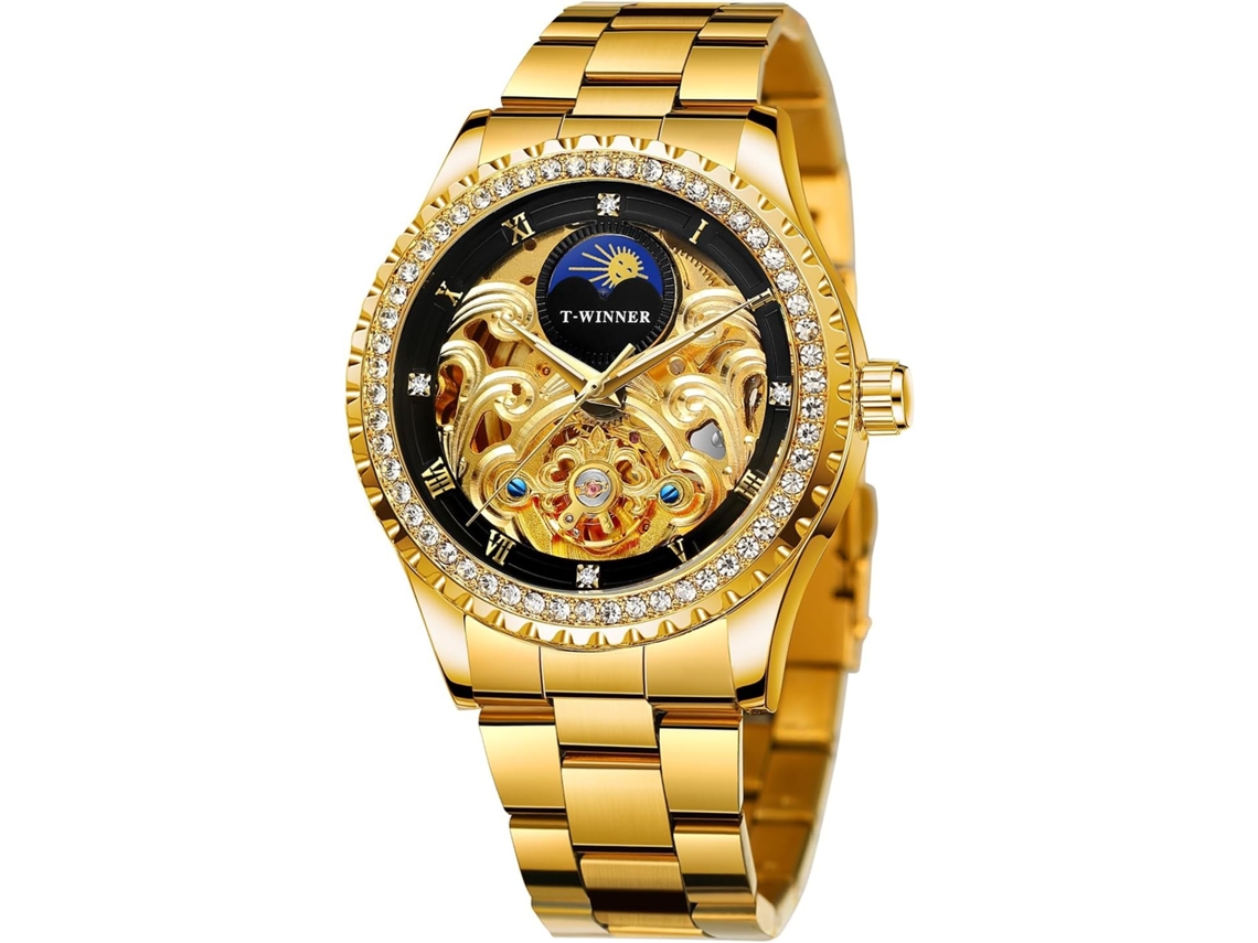 Lurelia Relógio Mecânico Masculino, Automático, Detalhes Com Strass