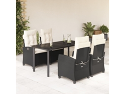 5 Pcs Conjunto De Jantar P/ Jardim C/ Almofadões Vime Pe Preto Dkd Home Decor