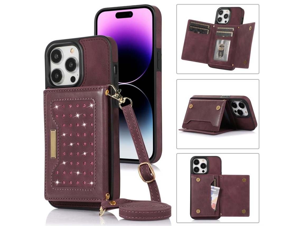 Capa Bloqueio Rfid Pega Para Iphone 15 Pro Max Pele Sintética Vermelho
