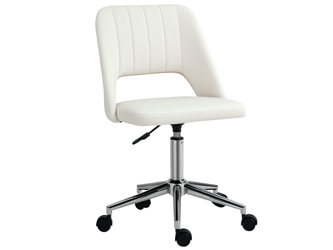 Cadeira De Mesa Branco Creme Com Vieira, Altura Ajustável, Rodas, 360°, 49×60×79-91 Cm
