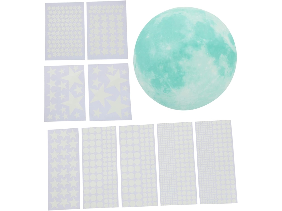 Adesivo De Parede Luminoso Com Lua, Estrela E Bolinhas Azuis, 1 Conjunto.