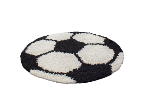 Fun Shaggy Futebol Tapete Infantil Pelo Comprido Redondo Ø 120cm Preto