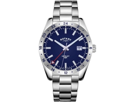 Relógio masculino prata aço inoxidável Henley Gmt Gb05176/05 ROTARY