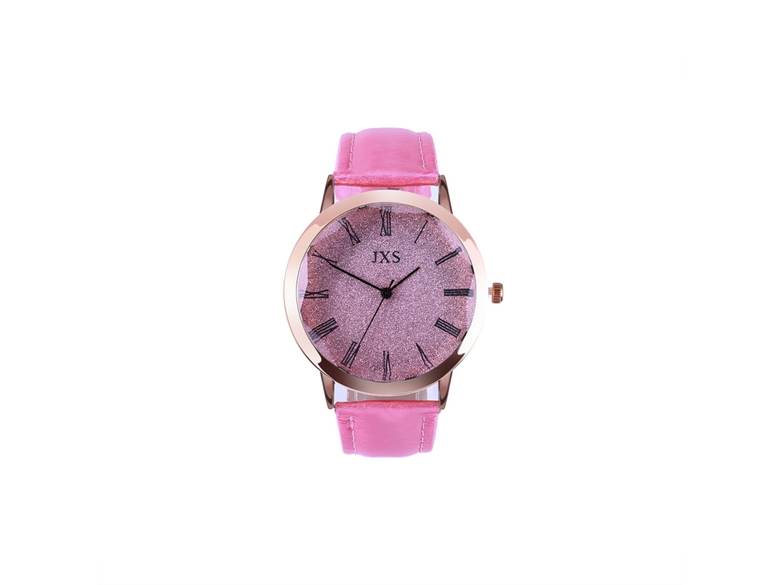 Relógio de Pulso Feminino de Quartzo com Pulseira Pu Estilo Moderno Rosa