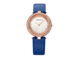 Relógio Unissex Rebirth de Quartzo com Cristais Rhinestone e Caixa Azul Dourado