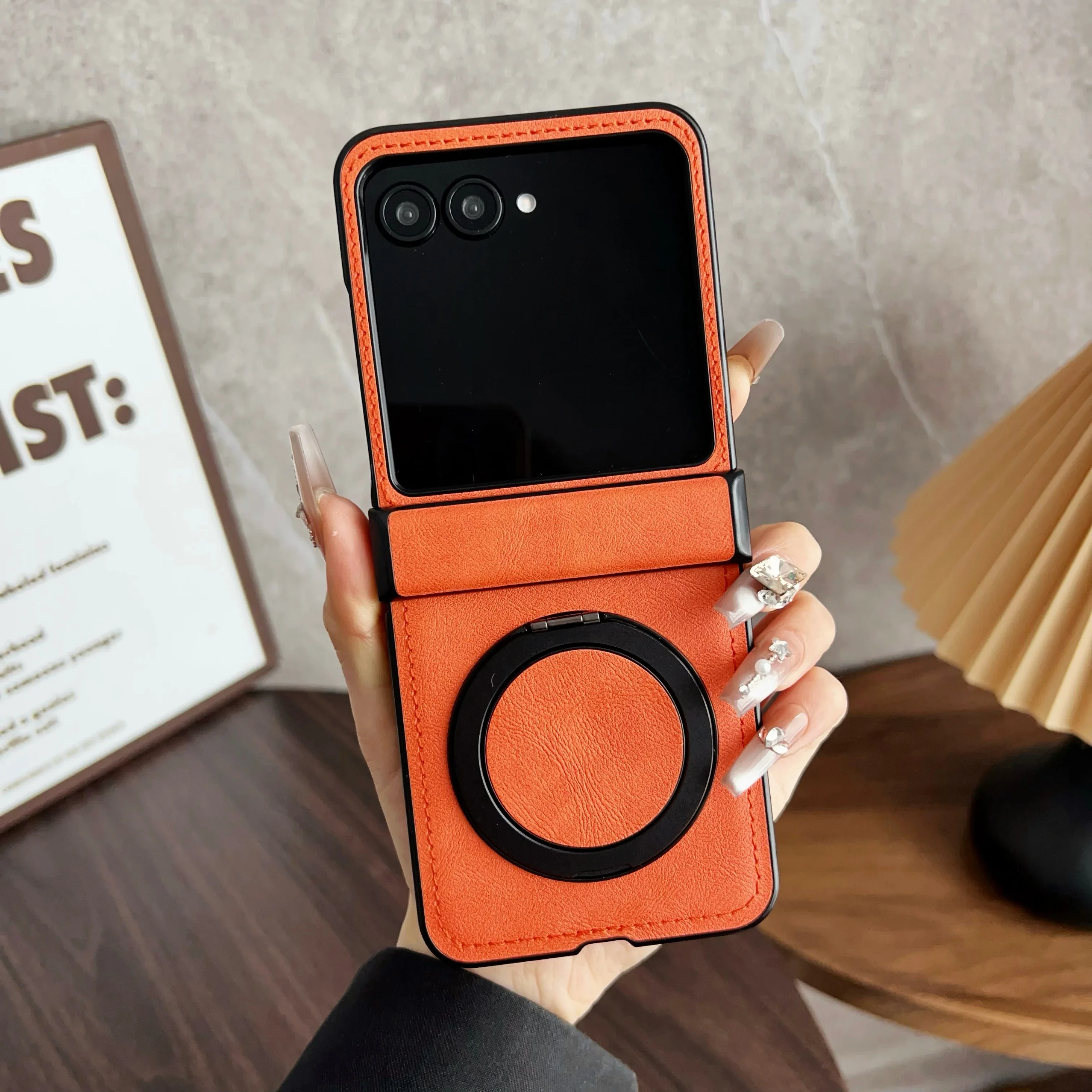 (laranja, Motorola Razr 50) Capa Para Celular, Capa Com Proteção Magnética Para A Dobradiça Em Couro Macio, Resistente A Riscos E Durável