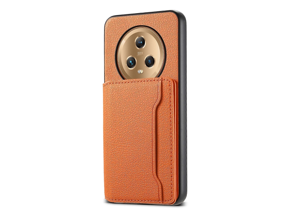 Capa Para Celular Honor Magic5 Com Textura De Bezerro, Design De Bolsa Para Cartas E Cobertura Total.