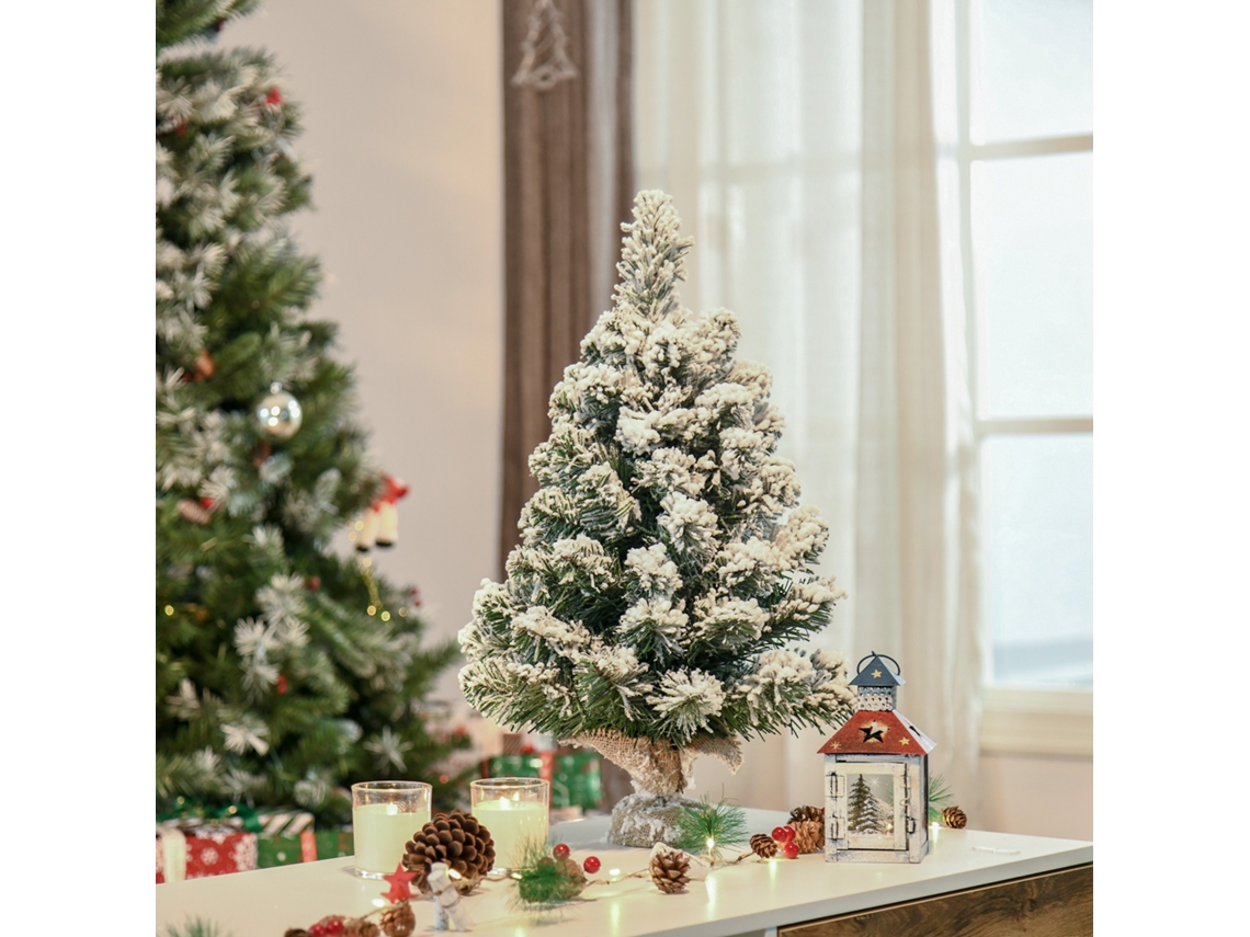 Mini Artificial Christmas Tree 60 Cm Artificial Christmas Tree With Snow, 67 Tips Cement Base For Indoor Office