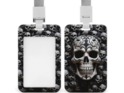 Porta Crachá Plástico Resistente Com Carimbo Caveira Preto E Branco, Cartões De Proximidade Ideal, Cartões De