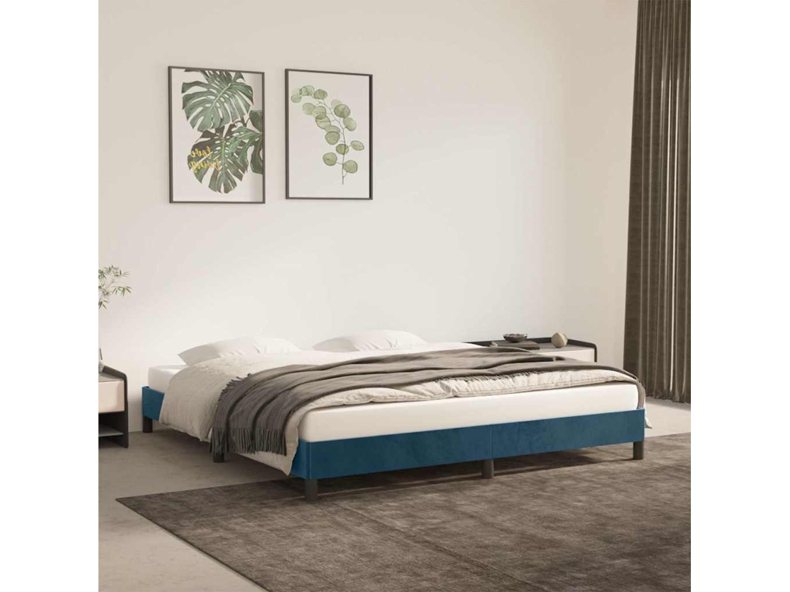Vidaxl Estrutura De Cama Sem Colchão 160x200 Cm Veludo Azul-escuro