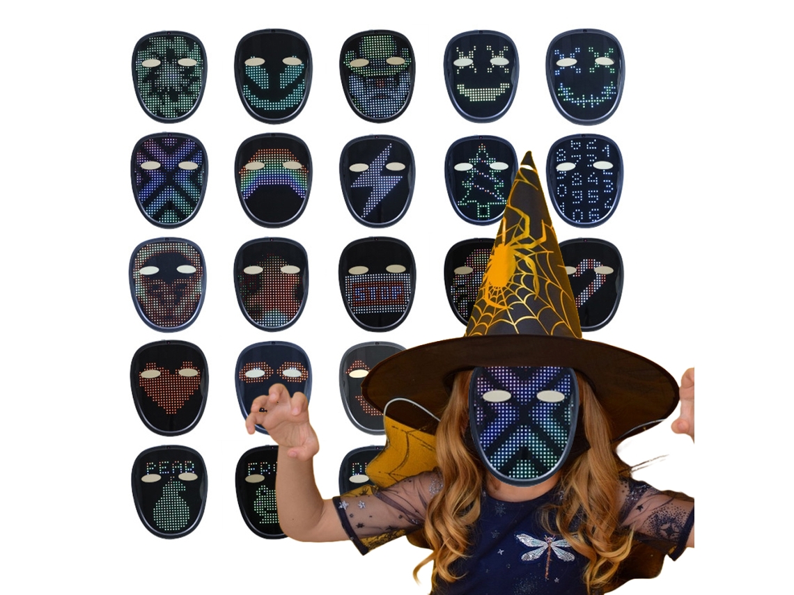 Máscara Led Halloween com Detecção de Gestos Recarregável para Fantasias com S/MARCA