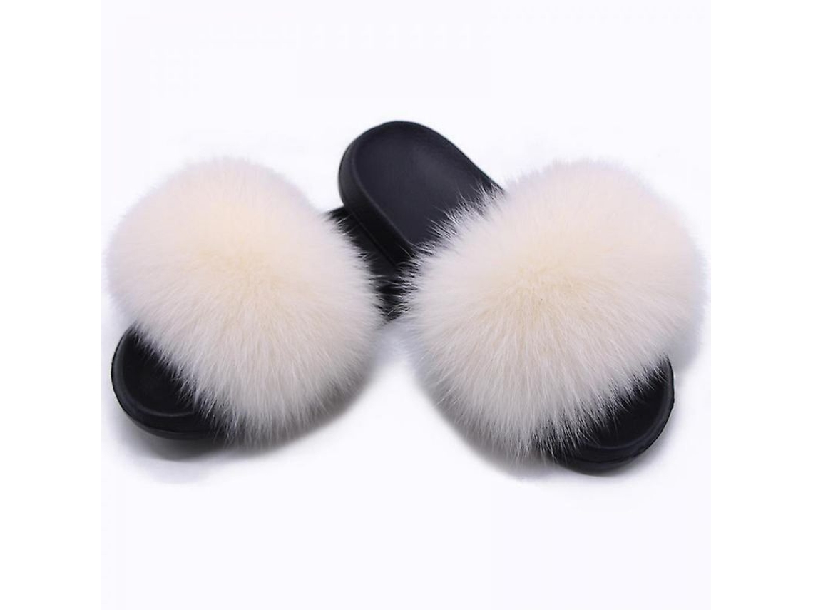 2026 zapatos de Pelo de Zorro para Mulher Sandálias de Pelo Macias Abertas, Solas Antiderrapantes, Interior e Exterior 40 41 Blanco