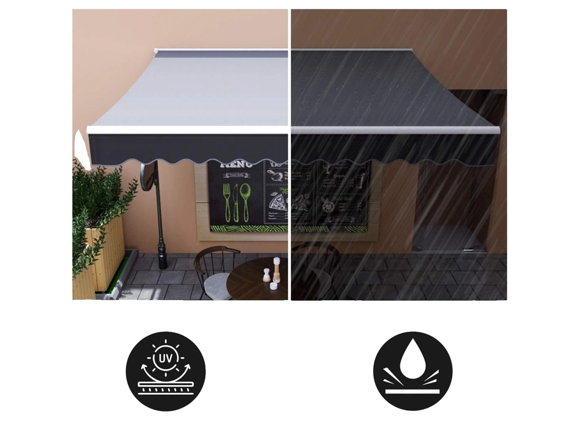 Toldo, Liga De Alumínio, 300 X 250 Cm, Operação Manual, Proteção Uv, À Prova De Chuva
