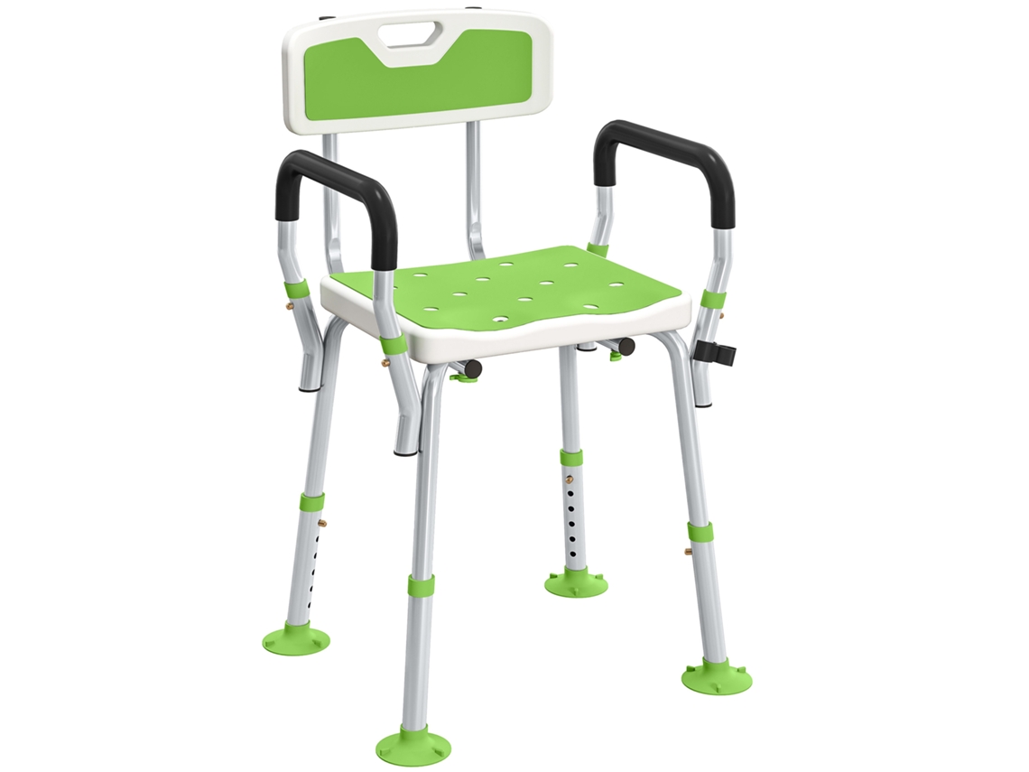 Banquinho de Banquinho, Cadeira Ergonômica de Banho, Altura Ajustável, Pés Antiderrapantes, 56,5 X 53,5 X 87 Cm, Branco e Verde Ge