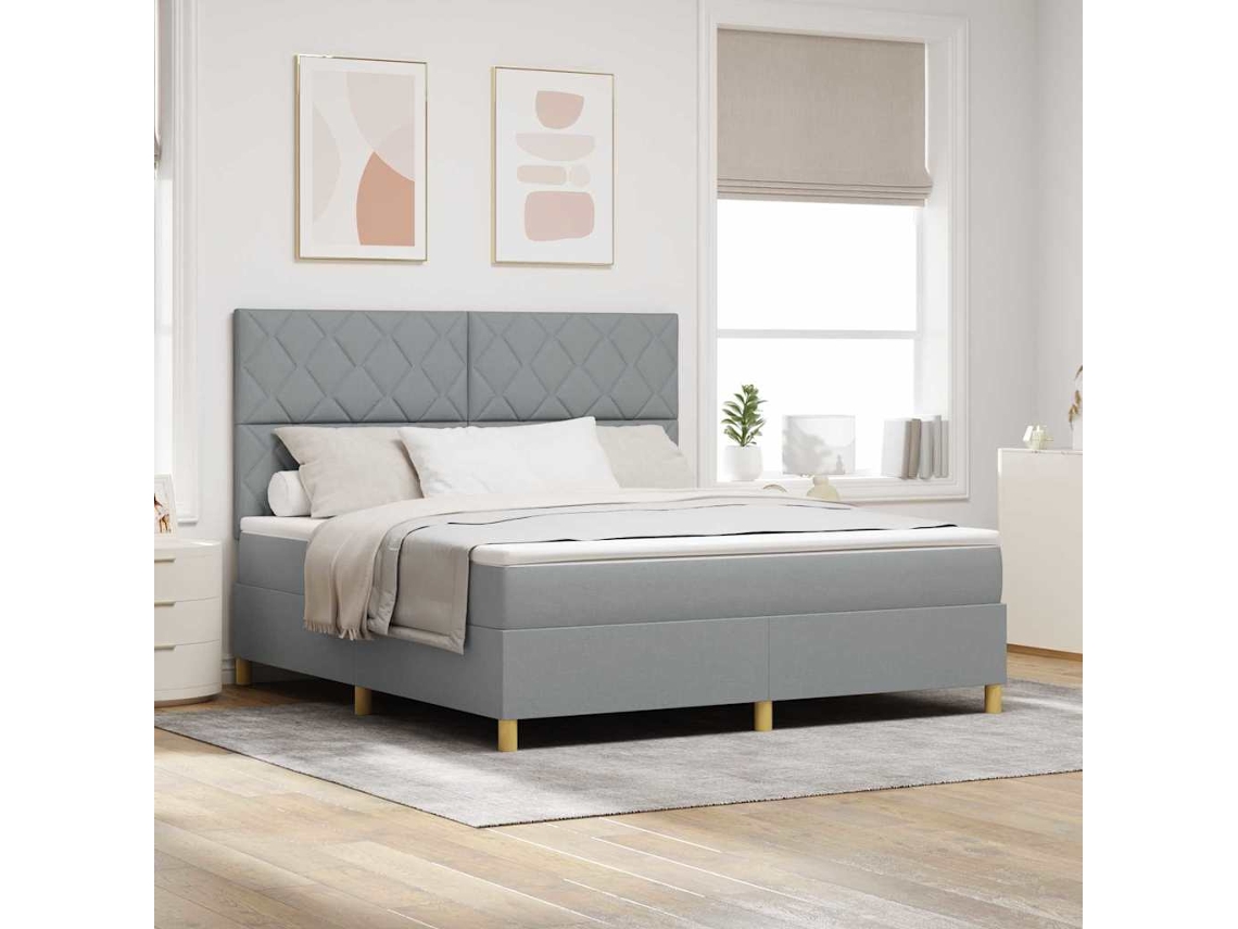 Vidaxl Cama Box Spring Led Cinzento-claro 180 X 200 Cm Tecido