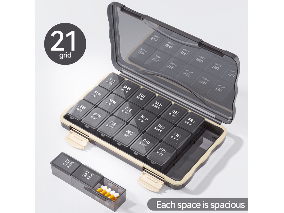 Organizador Semanal de Comprimidos CHRUI 28 Células Grande Capacidade Sem Bpa (preto)