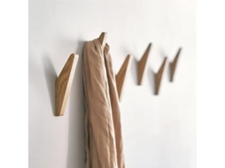 Conjunto de 6 ganchos de parede em madeira de seringueira, modelo 2026, ideais para pendurar casacos, chapéus, bolsas e toalhas. Design prático e elegante.
