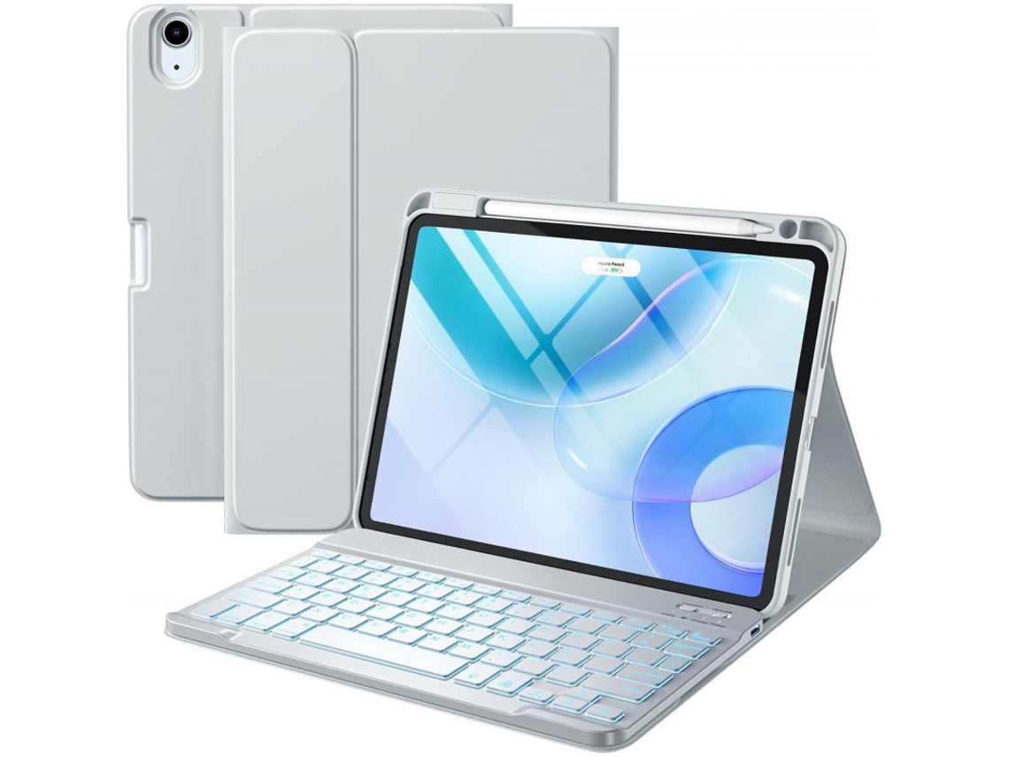 Capa Com Teclado Bluetooth Retroiluminado Para Ipad De 10ª Geração 10,9 Polegadas 2022 Caneta Stylus Não Incluída (português-cinza)