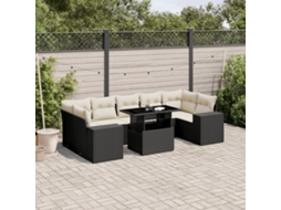Vidaxl 8 Pcs Conjunto Sofás De Jardim Com Almofadões Vime Pe Preto