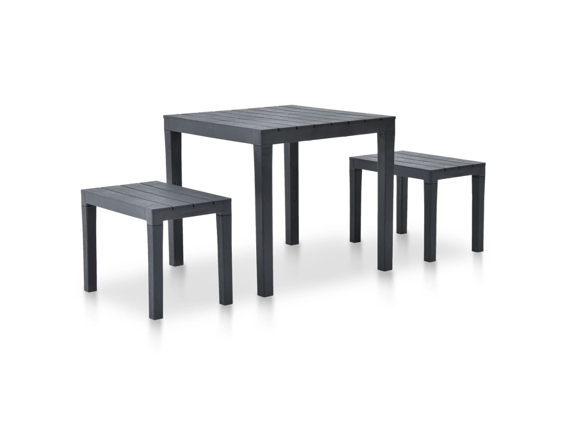 Vidaxl Mesa De Jardim Com 2 Bancos Plástico Antracite