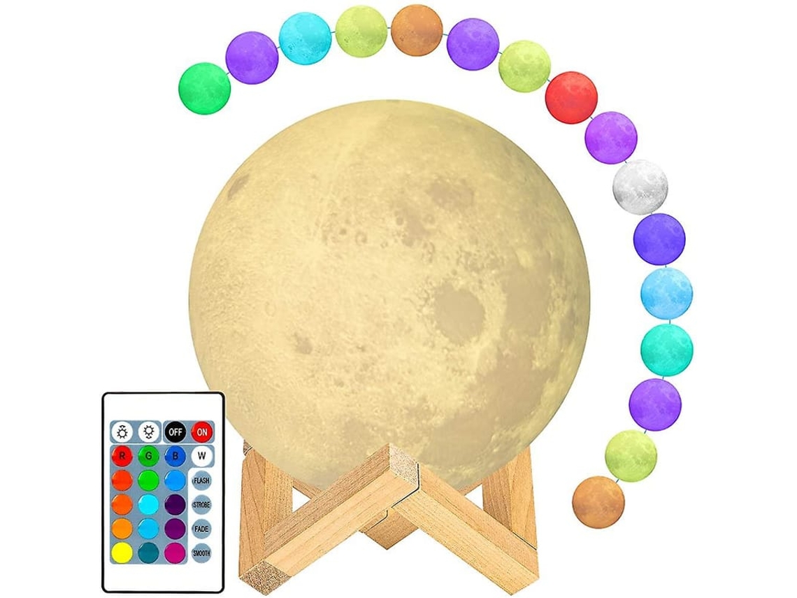 Lua De Mesa Lâmpada 4,7 Polegadas 16 Cores Led Impressão 3d Com Suporte Controle Toque