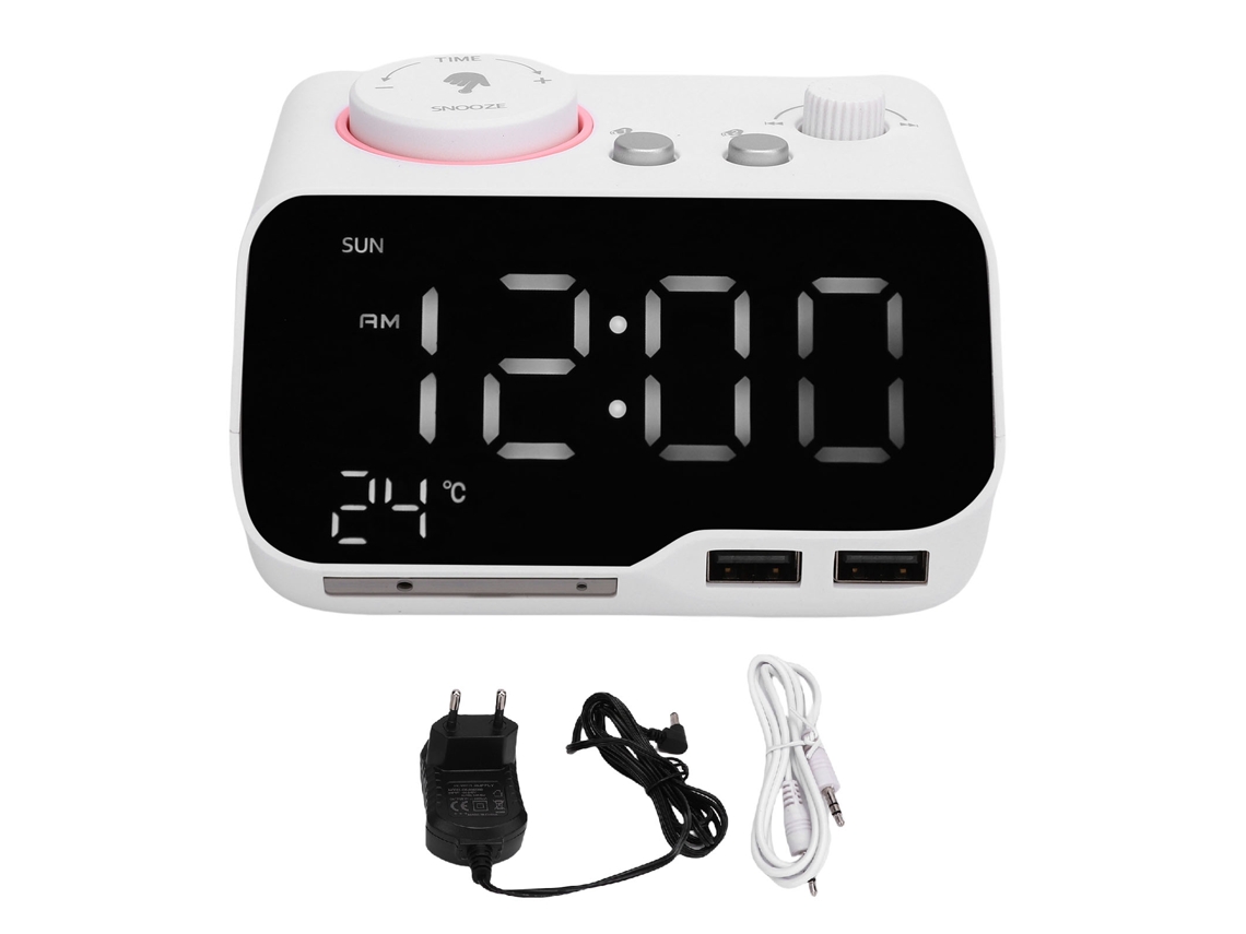 Relógio Despertador Duplo Com Alto-falante Bluetooth, Rádio Fm E Display Led Com Temperatura E Dia Da Semana