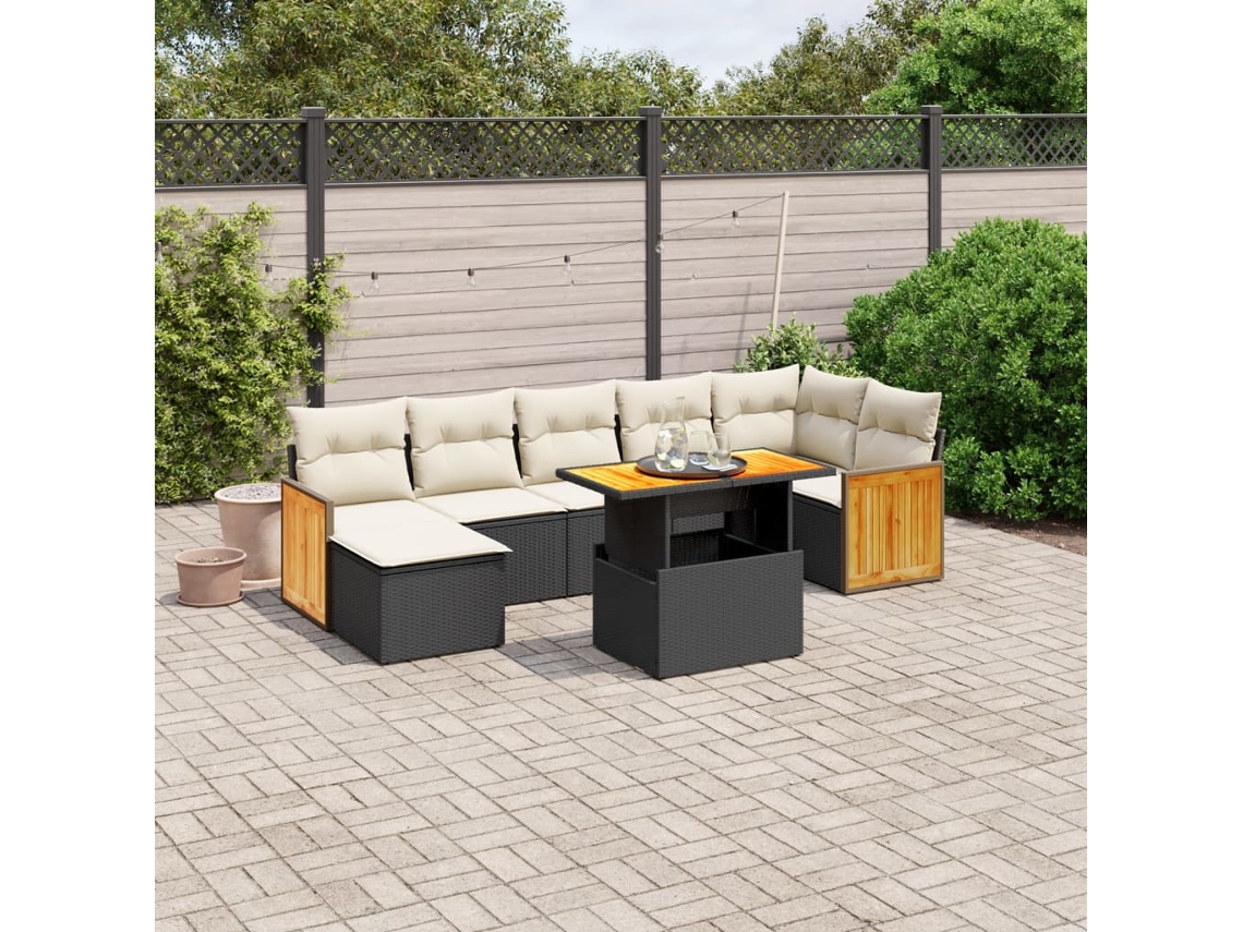 Vidaxl 8 Pcs Conjunto Sofás De Jardim Com Almofadões Vime Pe Preto