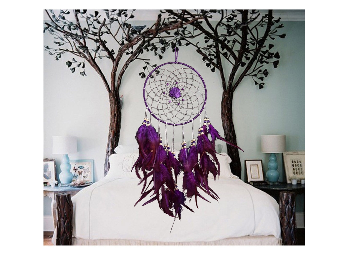 Redecoração De Parede Artesanal Rede De Caçador De Sonhos Pendente Para Lar Presente (roxo)