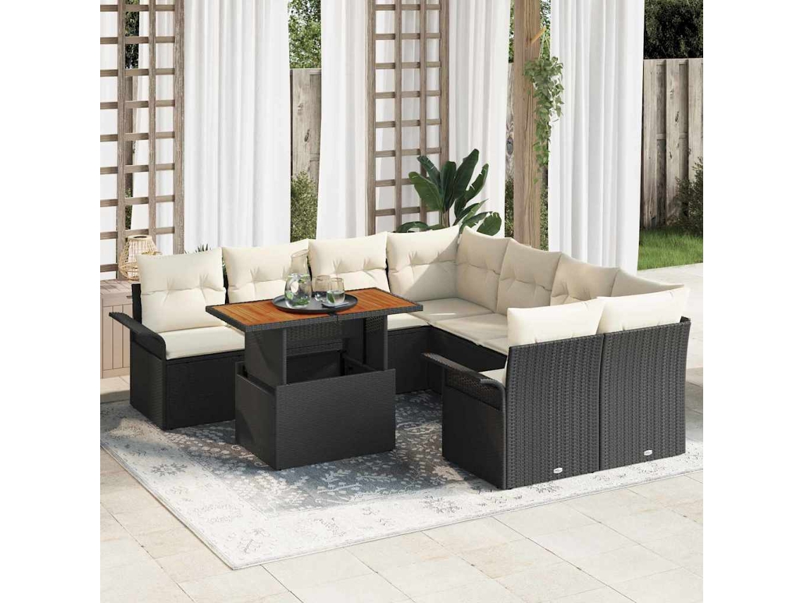 Vidaxl Conjunto De Sofá De Jardim 9 Unid. Preto Rattan Sintético