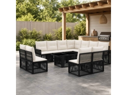 Vidaxl Conjunto De Sofá De Jardim 12 Unid. Preto E Branco Creme