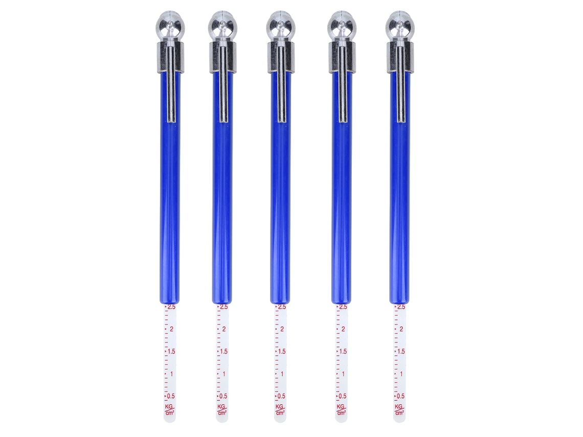 5 Peças Medidor De Pressão De Pneus Em Forma De Caneta 5-50ib/in²(0.5-3.5kg/cm²) Para Carro Moto Azul