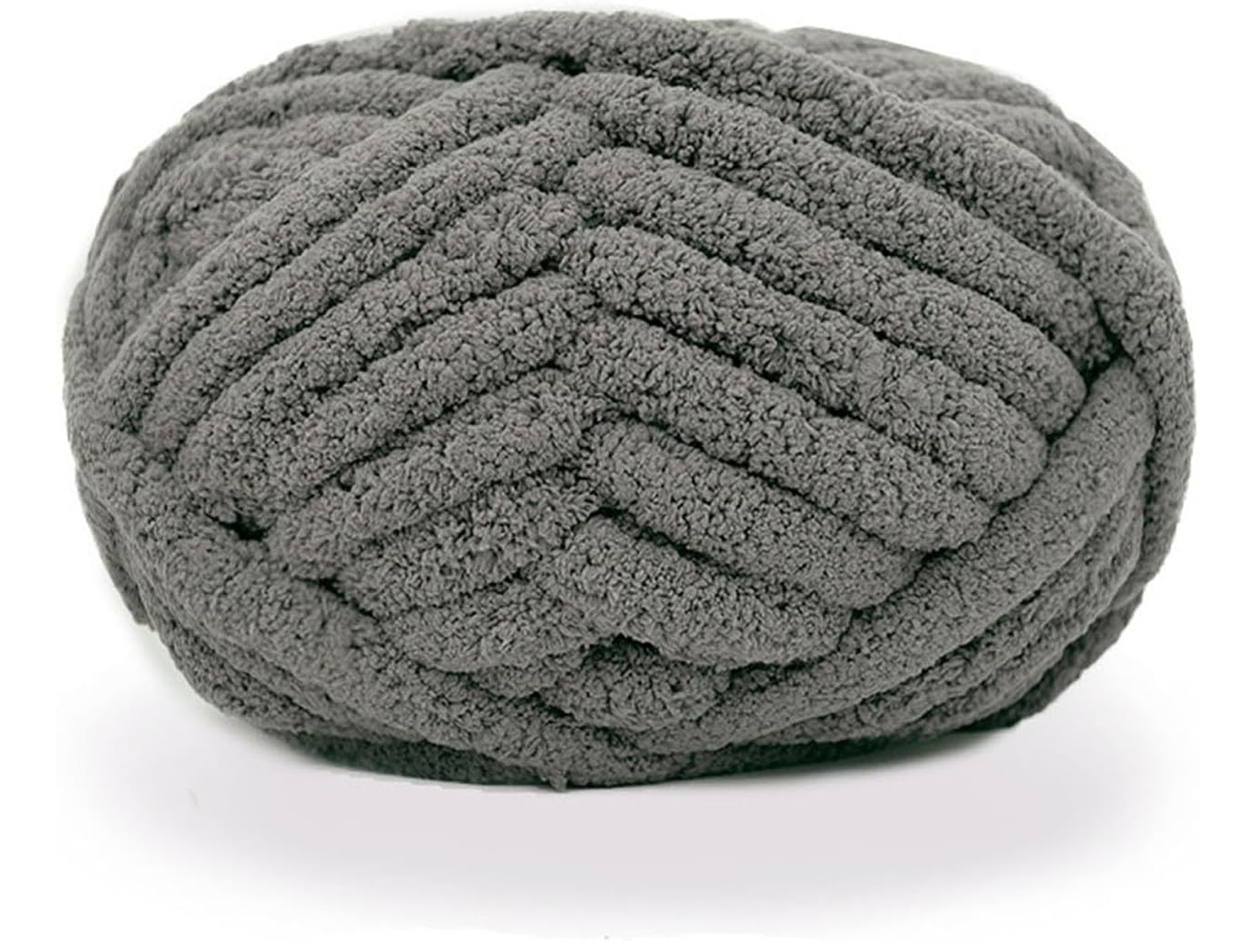 Lurelia Fio Chenille Grosso Macio Poliéster 2 Cm 226 G 25,6 Metros Cinza Para Tricô Crochê Mantas Artesanais