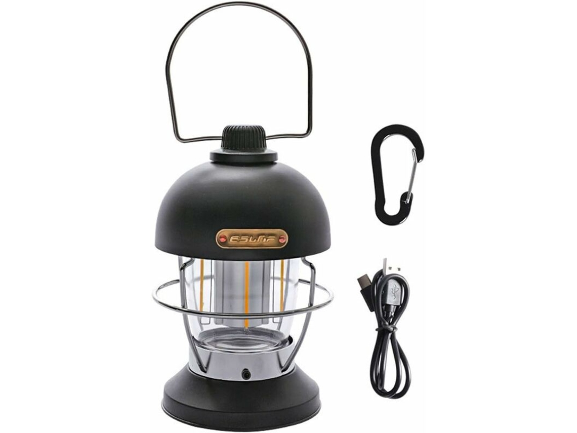 Lâmpada de Acampamento Vintage Clássica Led Recarregável Viagem Ao Ar Livre Gaiola Caminhadas Tenda Lâmpada Regulável Preto