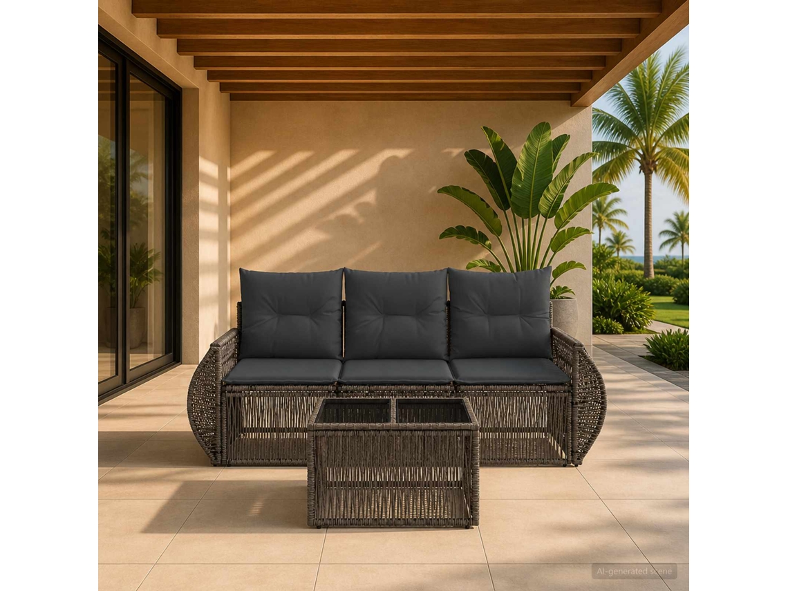 Vidaxl Conjunto De Sofá De Jardim 4 Pcs Cinza E Cinza Escuro Vime Pe