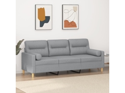 Vidaxl Sofá 3 Lugares + Almofadas Decorativas 180cm Tecido Cinza-claro