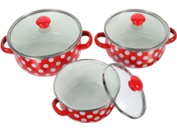 Conjunto De Mini Panela Sopa Esmaltada Com Tampa, 3 Peças (12 Cm, 14 16 Ponto Branco Fundo Vermelho, Adequado Para Ferver E Estufar