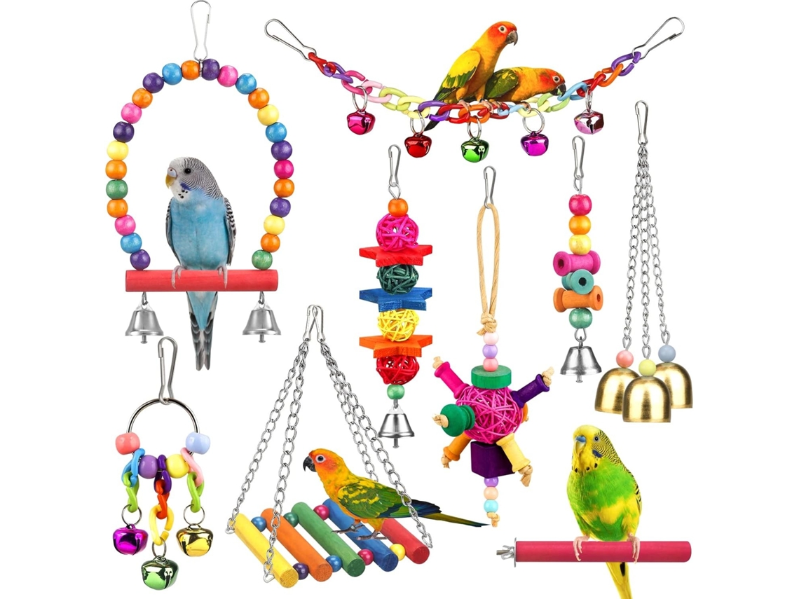 Brinquedo para Pássaros com Escada Colorida, Gaiola, Poleiro e Acessórios para Roer, para Papagaios, Periquitos, Calopsitas e Agapornis AQUAFORGE