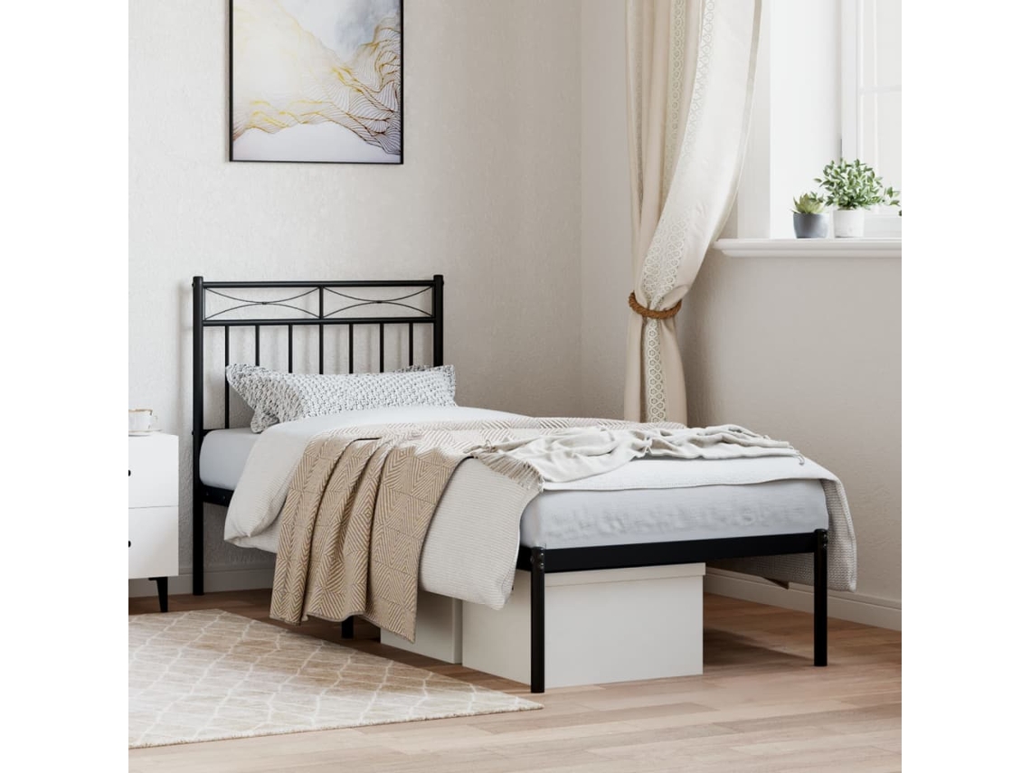 Vidaxl Estrutura De Cama Com Cabeceira 80x200 Cm Metal Preto