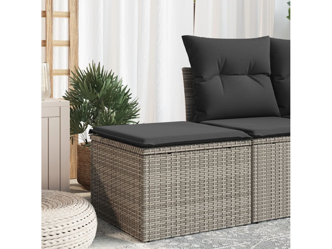 Vidaxl Banco De Jardim Com Almofadão 55x55x37 Cm Vime Pe Cinzento