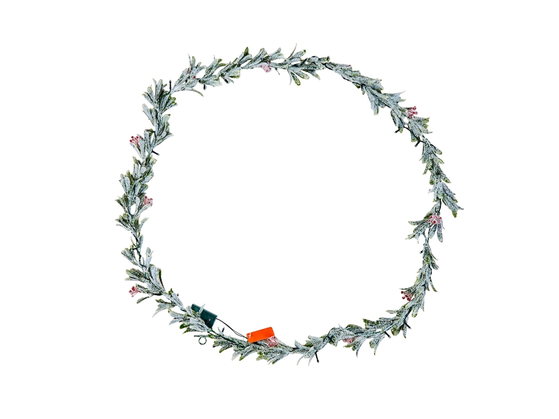 Grinalda de Natal com Comprimento 2750 Mm, Artificial Corda Luzes, Decoração Bagas Vermelhas e Folhas Oliveira, Coroa para Escada, Lareira, Porta